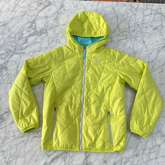 L. L. Bean Fleece Hooded Jacket Neon Yellow Turquoise Blue NWOT Sz 10/12